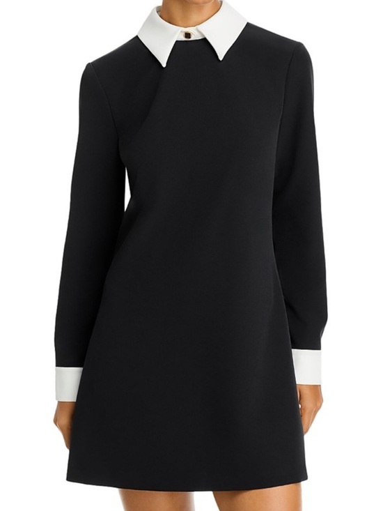French Connection Dresses & Skirts - French Connection Echo Long Sleeve Collared Mini Dress Black White Size 10